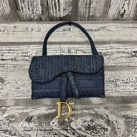 Saddle Slim Pouch Blue Dior Oblique Embroidery 